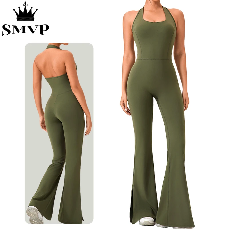 

Smvp nude tight-fitting hip-lifting yoga clothes one-piece flared pants, dance fitness running sports women's clothing