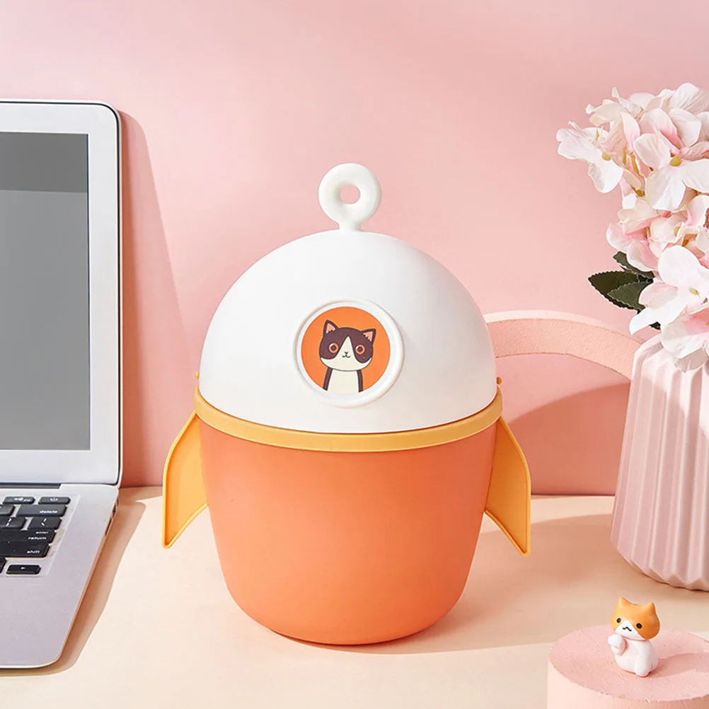 

Small Trash Bin Cartoon Desktop Garbage Can Flip-Type Rubbish Container for Table Use Small Trash Bin