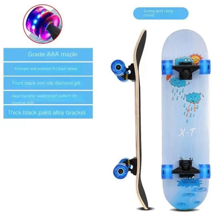 Adult Skateboard Four Wheels Double Winged Maple Wooden High end PU Enlarged Flash Wheel Children\'s Skateboard