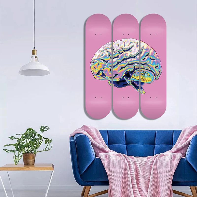 Set of 3pcs Modern Abstract Brain Skateboard Wall Art 7-layer Maple Decoration Skateboard Furnish and Decorate for Home Decor