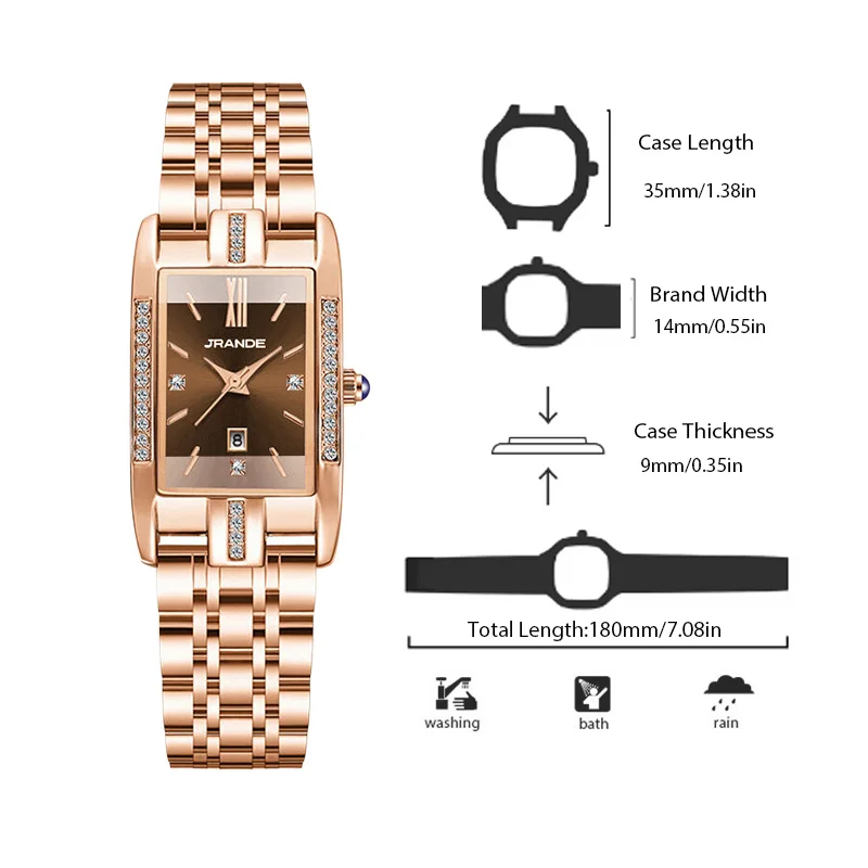 Elegant Rectangular Watch Woman Golden Stainless Steel Female Small Wristwatch Luxury Brand Diamond Waterproof Hand Clock Ladies