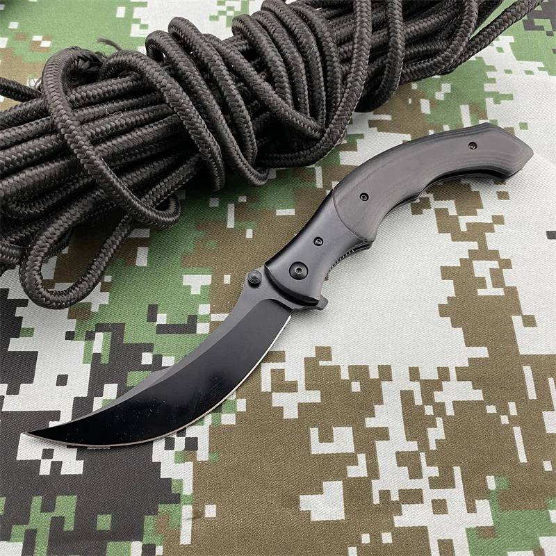 

Folding 7471 Pocket Knife Ebony Handle Portable Wilderness Camping Outdoor High Hardnes Hiking Cutting Tool Knife Gifts for Men