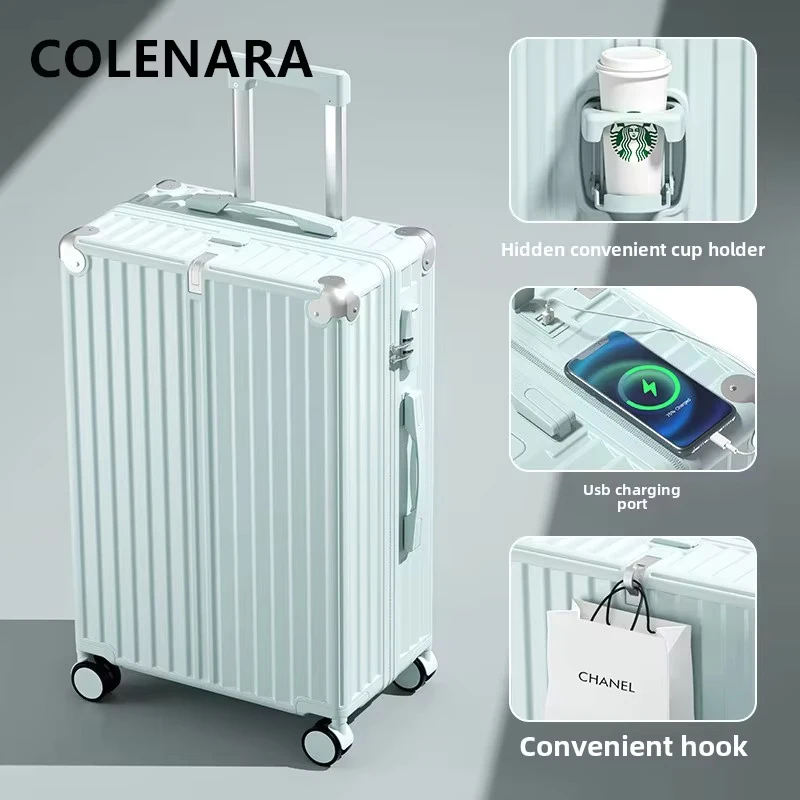 COLENARA ABS+PC Suitcase Aluminum Frame Boarding Box USB Charging Trolley Case 20