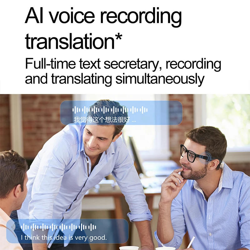 Smart Camera Glasses 2000W 1080P HD Shooting Video AI Voice Recording Translation Headset AI Object Recognition Smart Eyeglasses