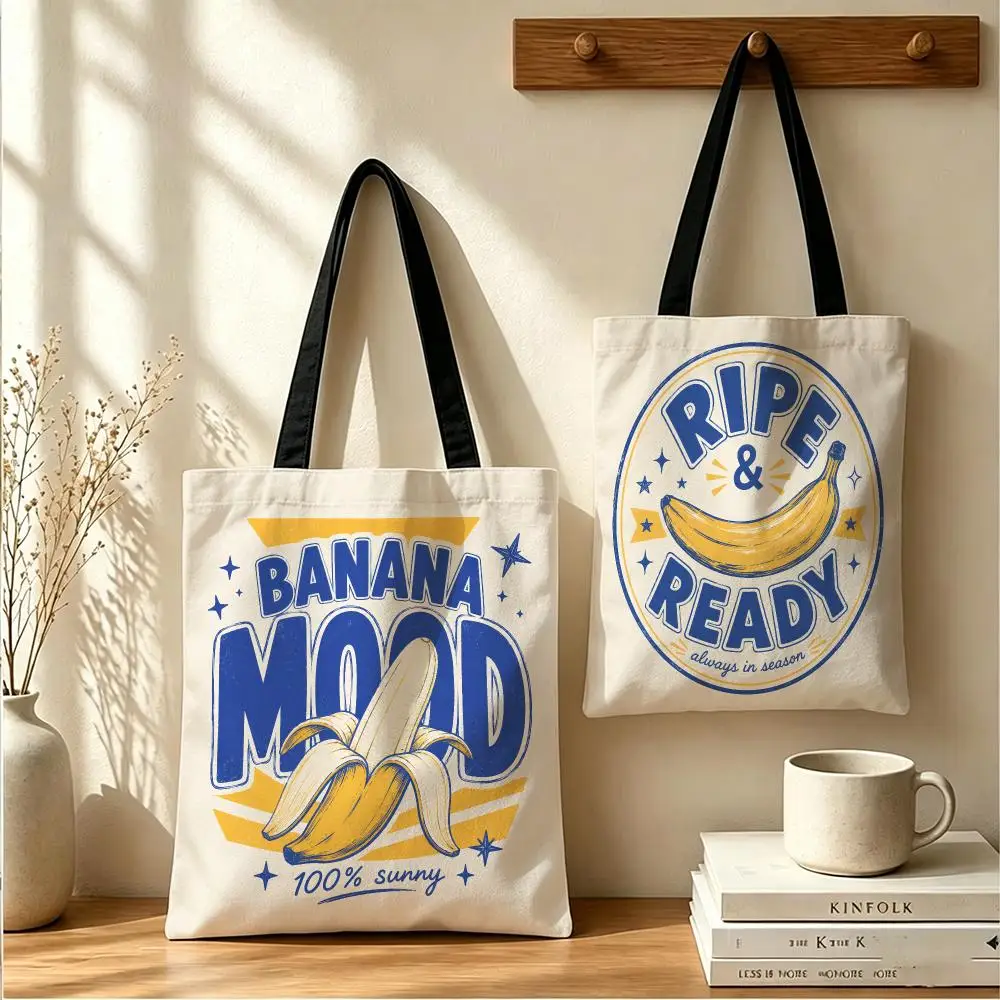 That's Bananas Storage Bags Large Capacity Canvas Tote Bag Double-Sided Print Shoulder Handbag for Daily Shopping