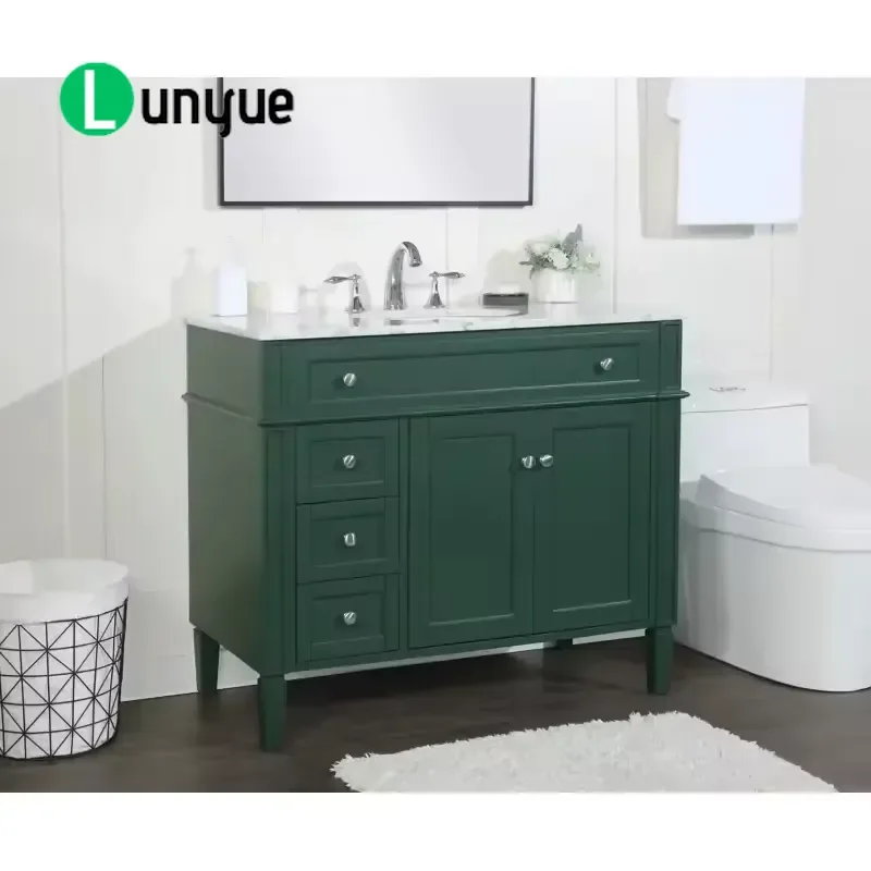 Rectangle Green Wood Single Bathroom Vanity Cabinet Waterproof Sink Multifunctional Small Space Storage Furniture