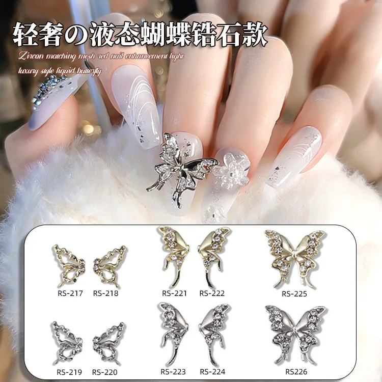 10PCS Luxury Alloy Butterfly Wings Nail Charms Jewelry Accessories Parts 3D Nail Art Decoration Supplies Materials Manicure Tool