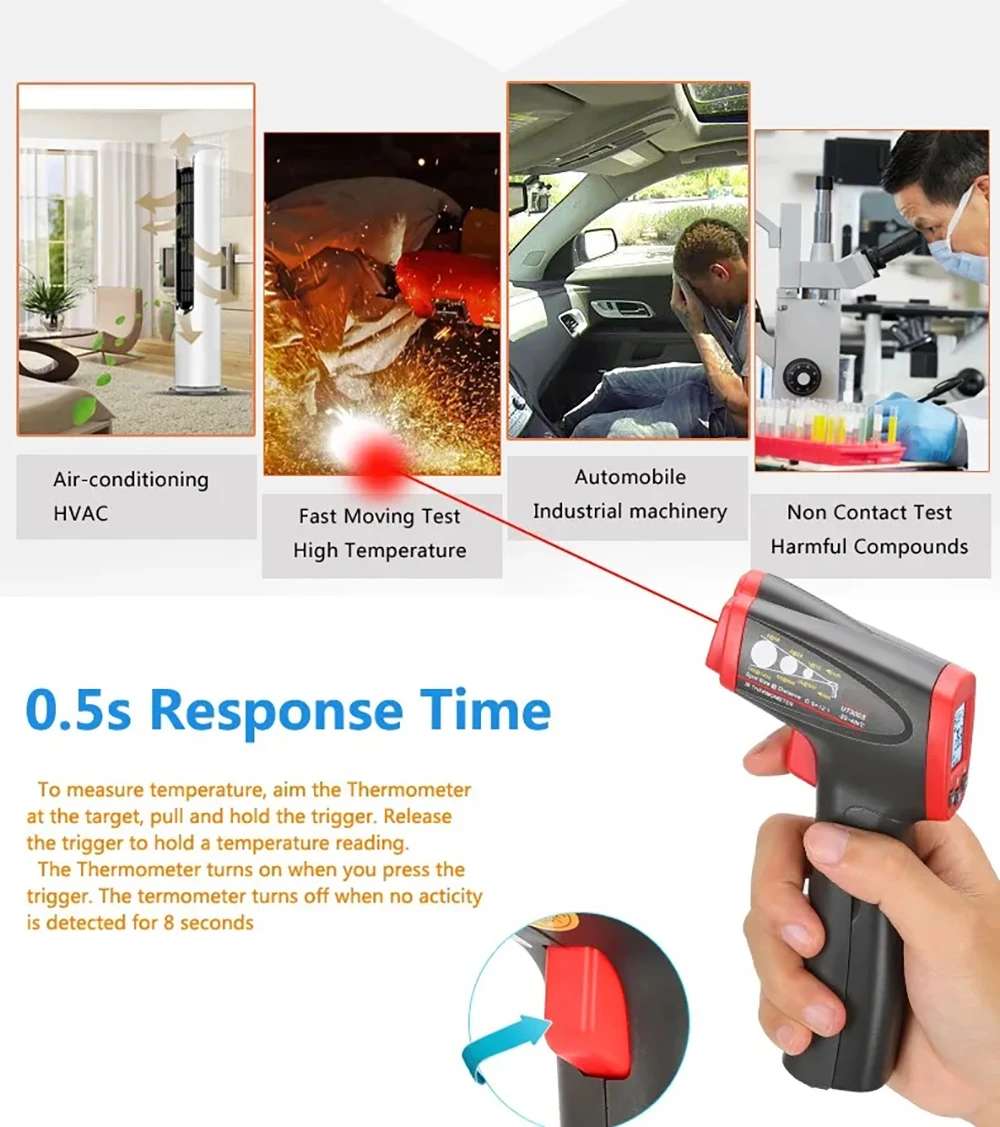 UNI-T UT300S Infrared Digital Thermometer Non-Contact Infrared Thermometer -32 ℃~400 ℃ Handheld Temperature Measurement Device