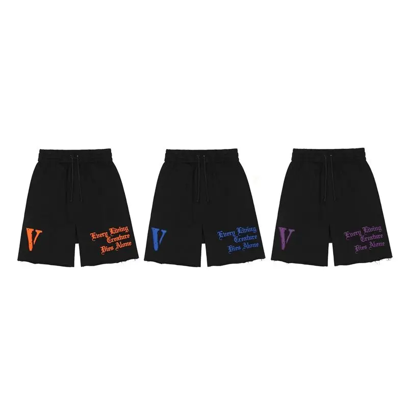 VLONE Men's New Big V Sanskrit Printed Cotton Sweatpants Loose Shorts Five-point Pants Versatile