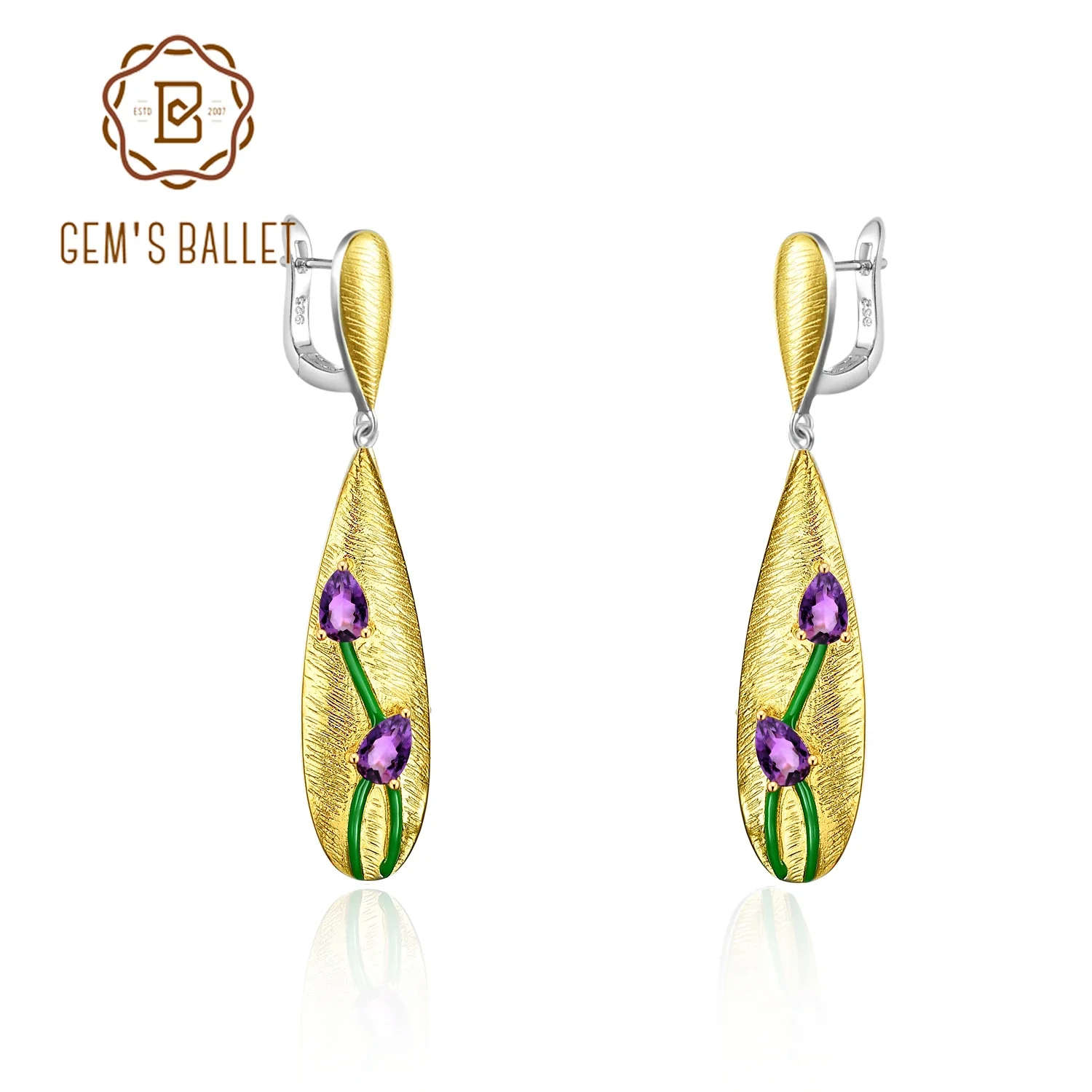 GEM'S BALLET 925 Sterling Silver Earrings Woman Design Jewelry High Quality Handmade Original Enamel Gold PlateFine Jewelry