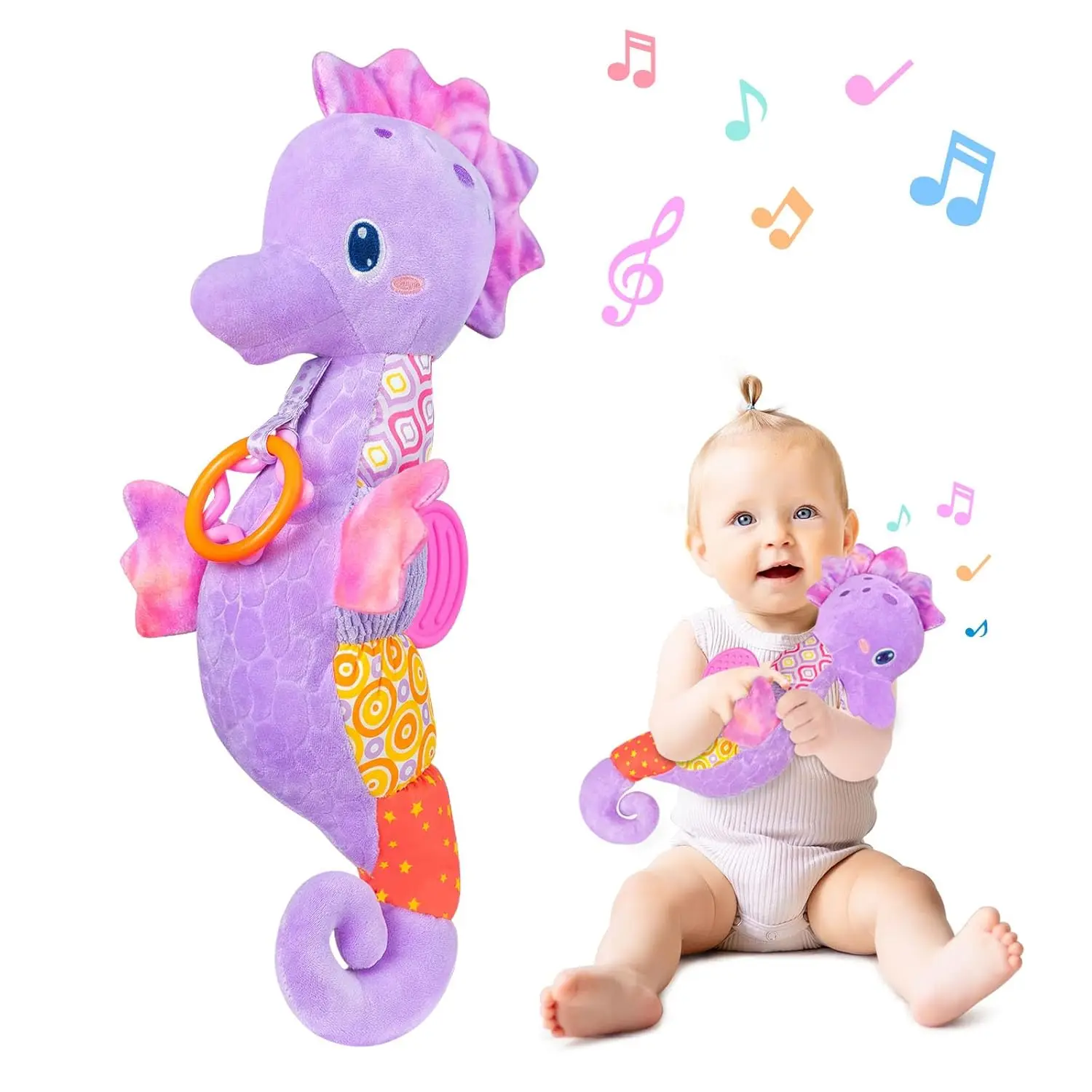 Baby Rattles Toys Infant Musical Stuffed Animals Soft Toy with Bright Colors Crinkle Sound Paper Newborn Toys for 0 12 Months