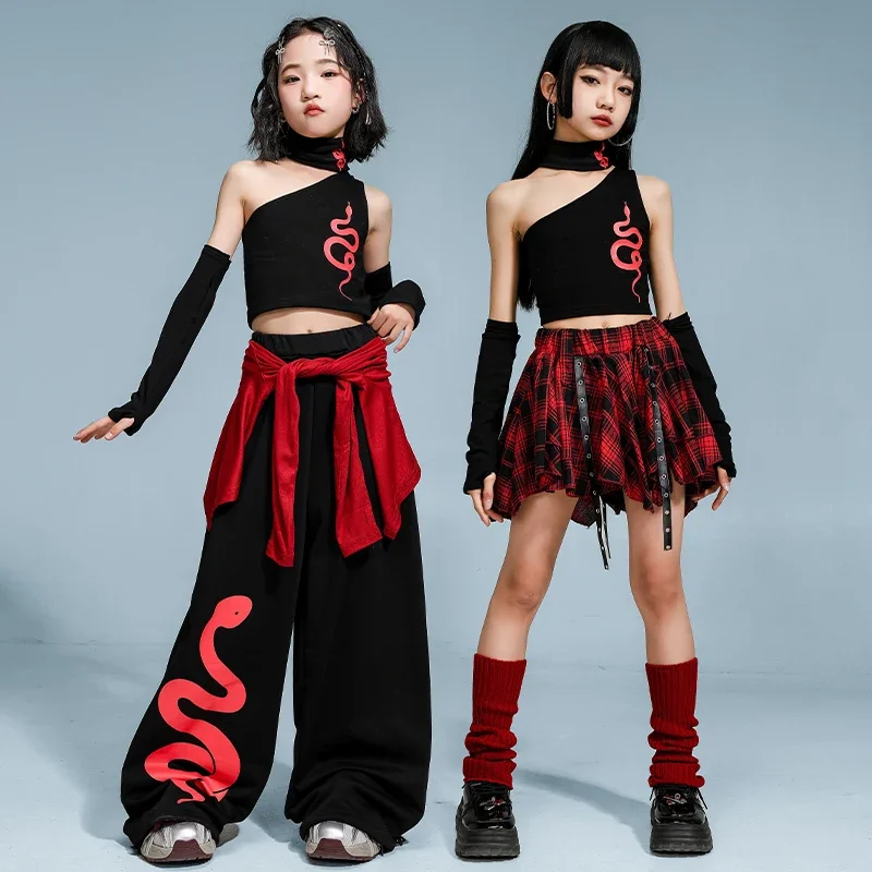 Hip Hop Girls Crop Top Street Dancing Pants Dance Skirts Kids K-pop Streetwear Children Jazz Costumes Girl Group Clothes Set