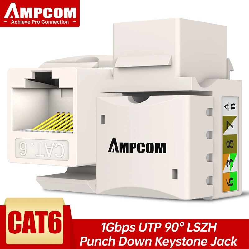 AMPCOM CAT6 Keystone Jack Snap-in RJ45 Punch-Down Cat.6 Keystone Module Adapter | UTP to | Kompatybilny z CAT6