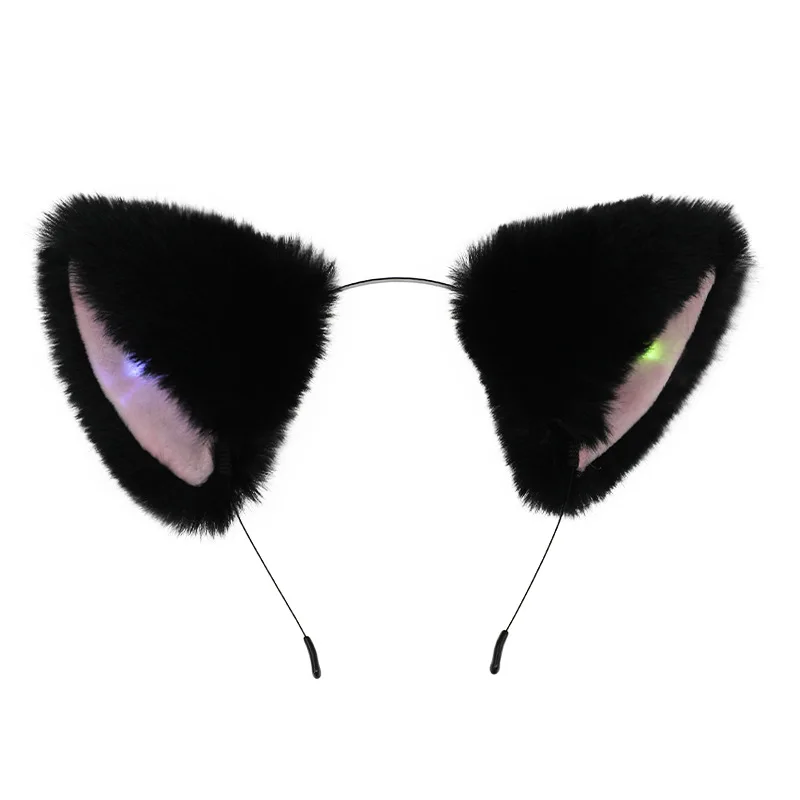 Accesorios para el cabello de fiesta con orejas LED de animales simulados, orejas de gato de felpa, tocado de sirvienta brillante, aro de pelo de oreja de zorro lindo, novedad de 2024