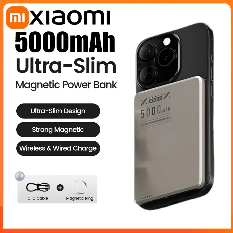 Xiaomi 5000mAh Slim Portable Charger Power Bank Qi Magnetic Wireless Super Fast Charging Powerbank for iPhone Samsung 2024 New