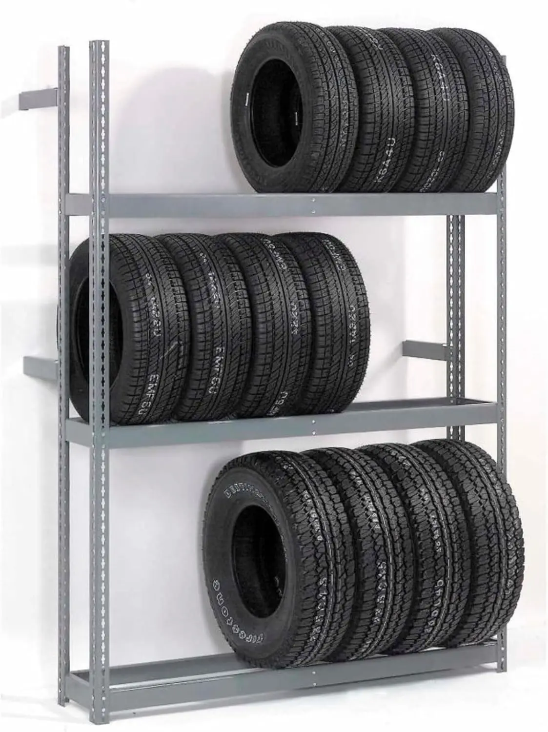 

3 Tier Single Entry Tire Rack, Steel, Gray, 60"" W X 18"" D X 84"" H