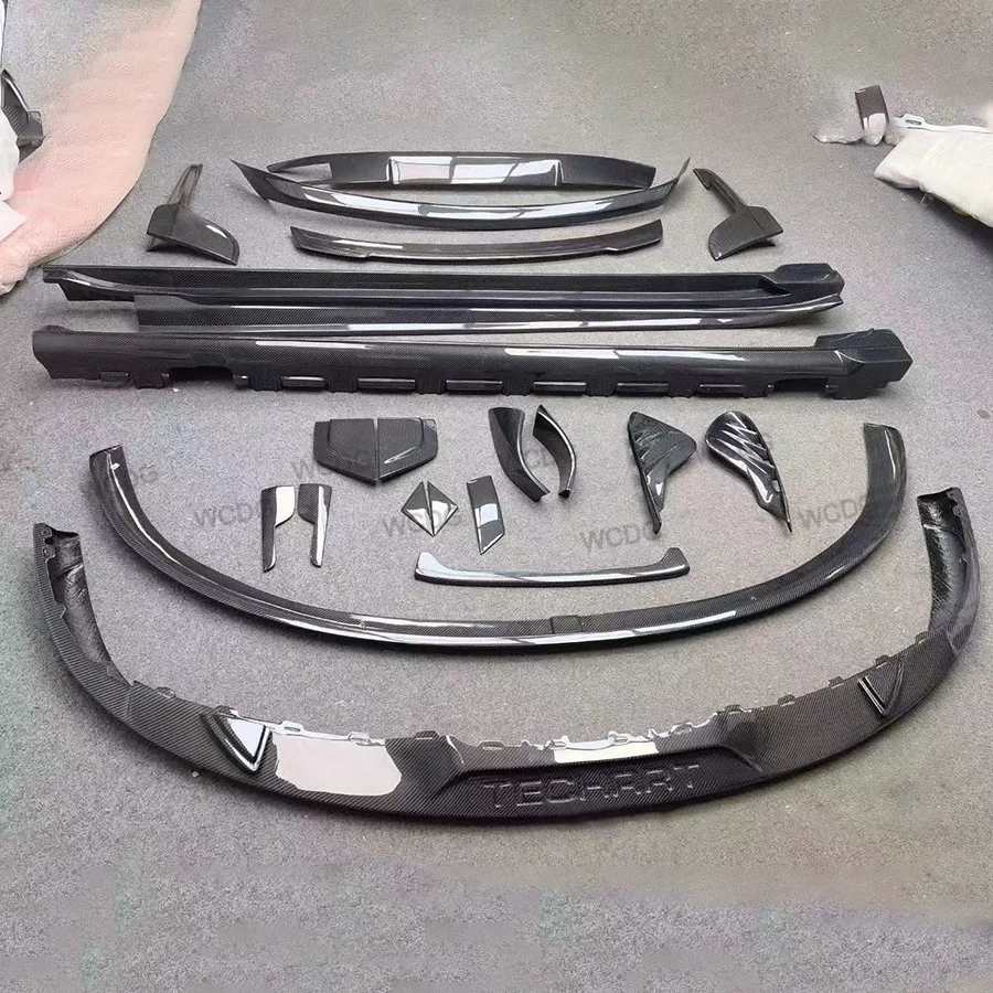 Te-chart Style Carbon Fiber Bodykit forPorsche for Taycan Front Bumper Lip Rear Diffuser Side Skirts Rear Spoiler Exhaust