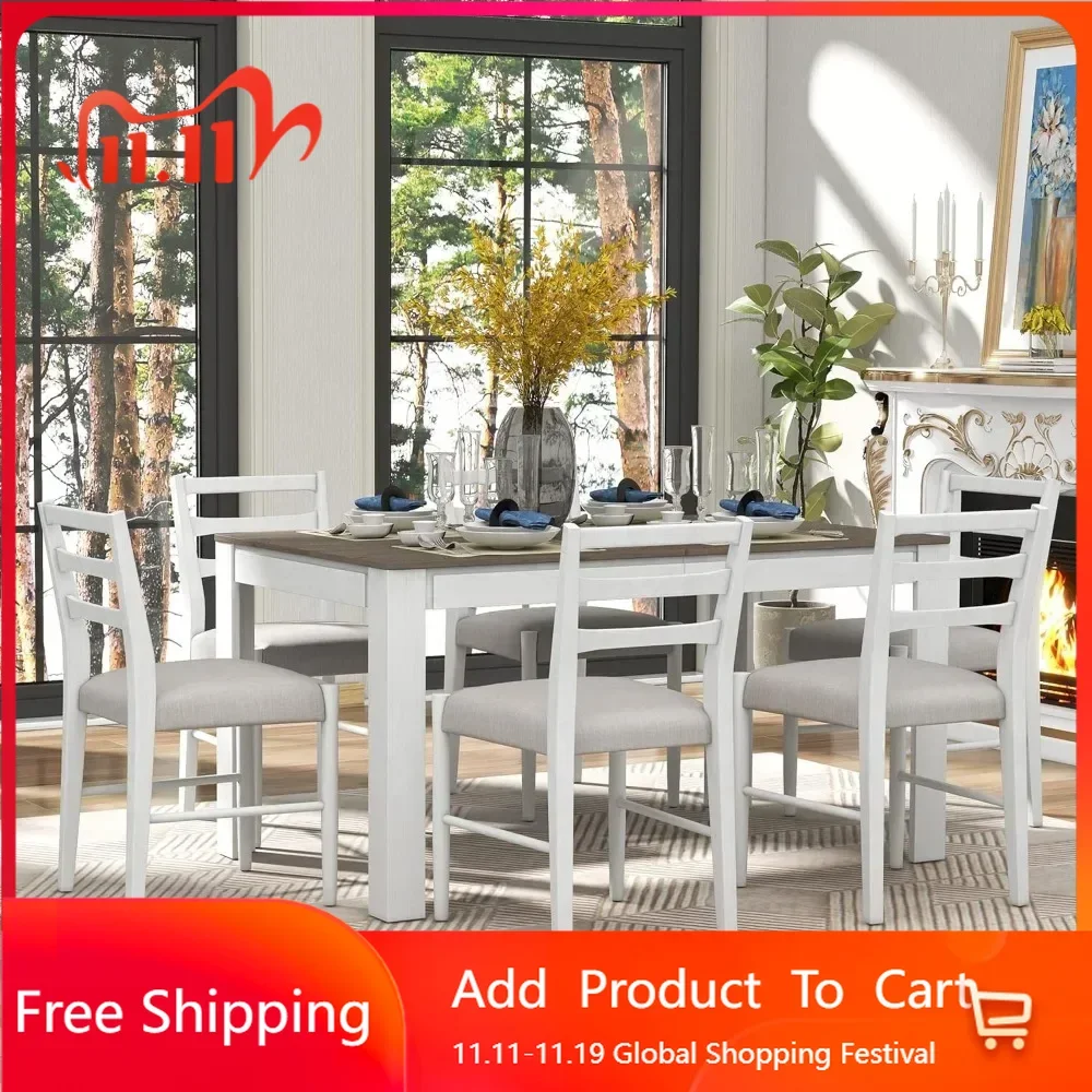 7-Piece Dining Table Set, Extendable Kitchen Table with 12