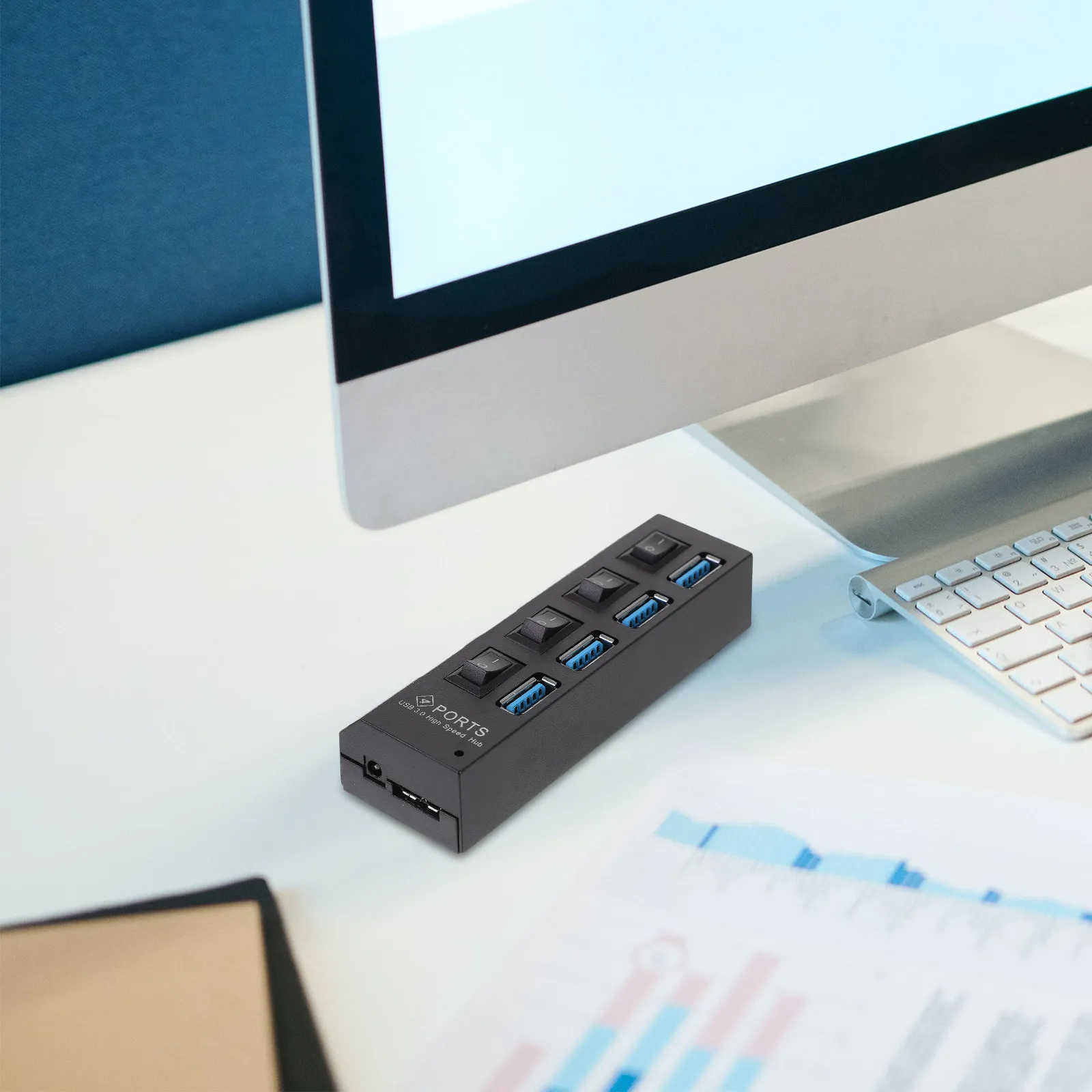1Pcs Usb3.0 Hub 4 Ports High Speed USB Concentrator Black White Classic Dual Color Stable Transmission for Computer Accessories