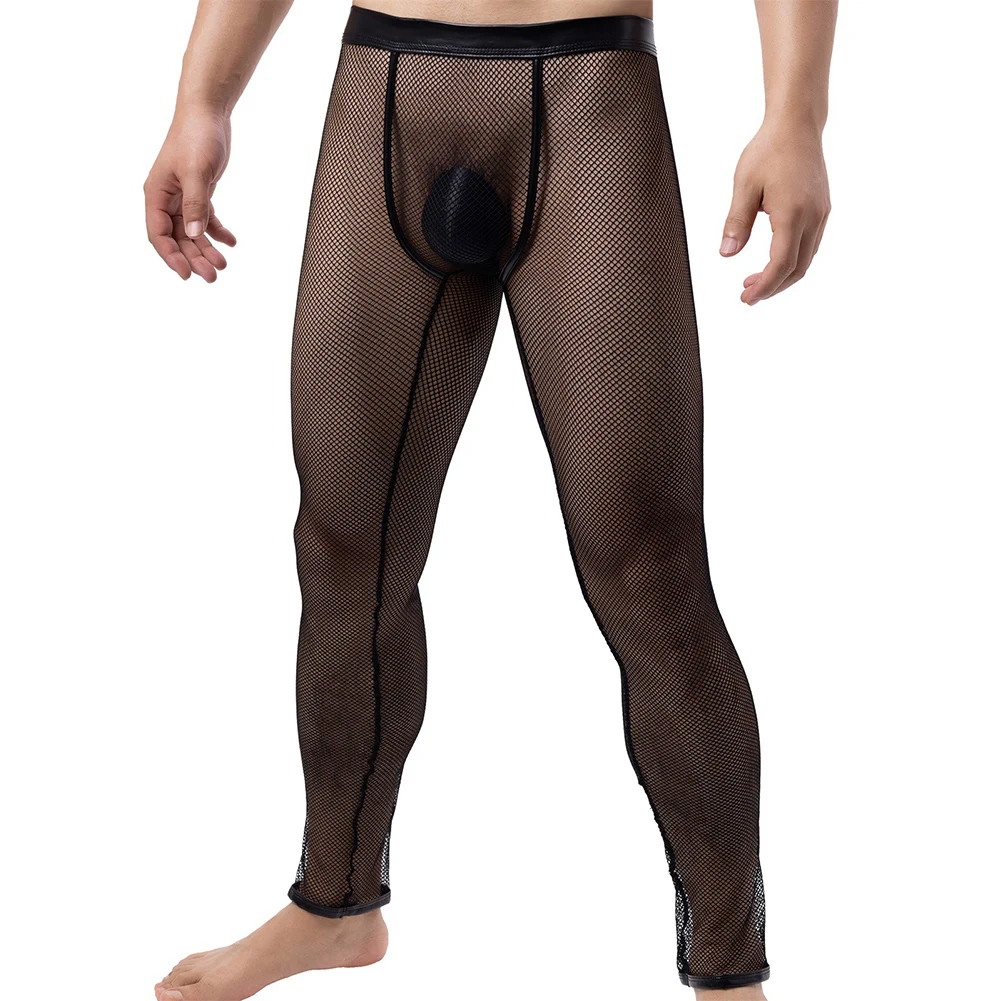 

Men\\'s Sexy Fishing Net Bottom Perspective U Convex Pouch Almost Underwear Man Pantyhose Pantalones Exóticos Exotic Pants