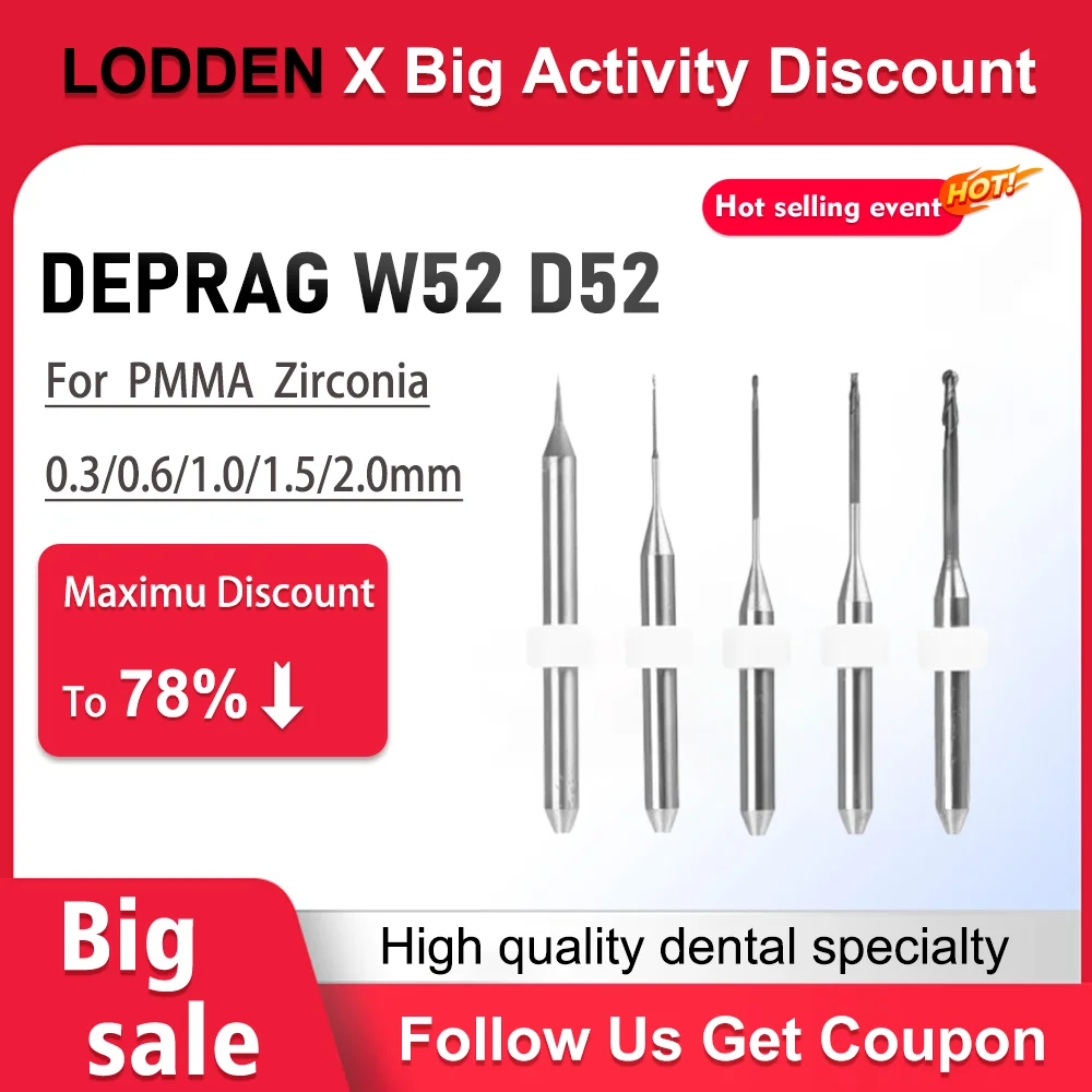 DEPRAG W52 D52 For Zirconia PMMA Dental Lab Grinding Dental Milling Burs Diamond DC Coating D4 CAD CAM UP 3D P 52 Milling Drills