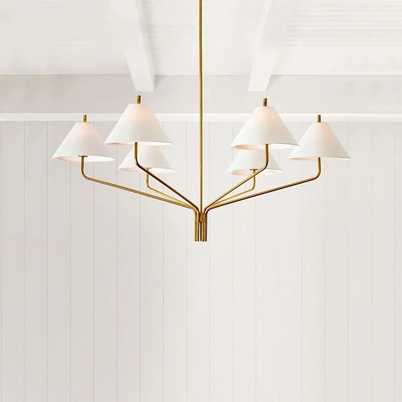 American Retro Simple Lustre Metal Shade LED Chandelier Dining Room Cottage Designer Fabric Lamps Kitchen Island Pendant Light