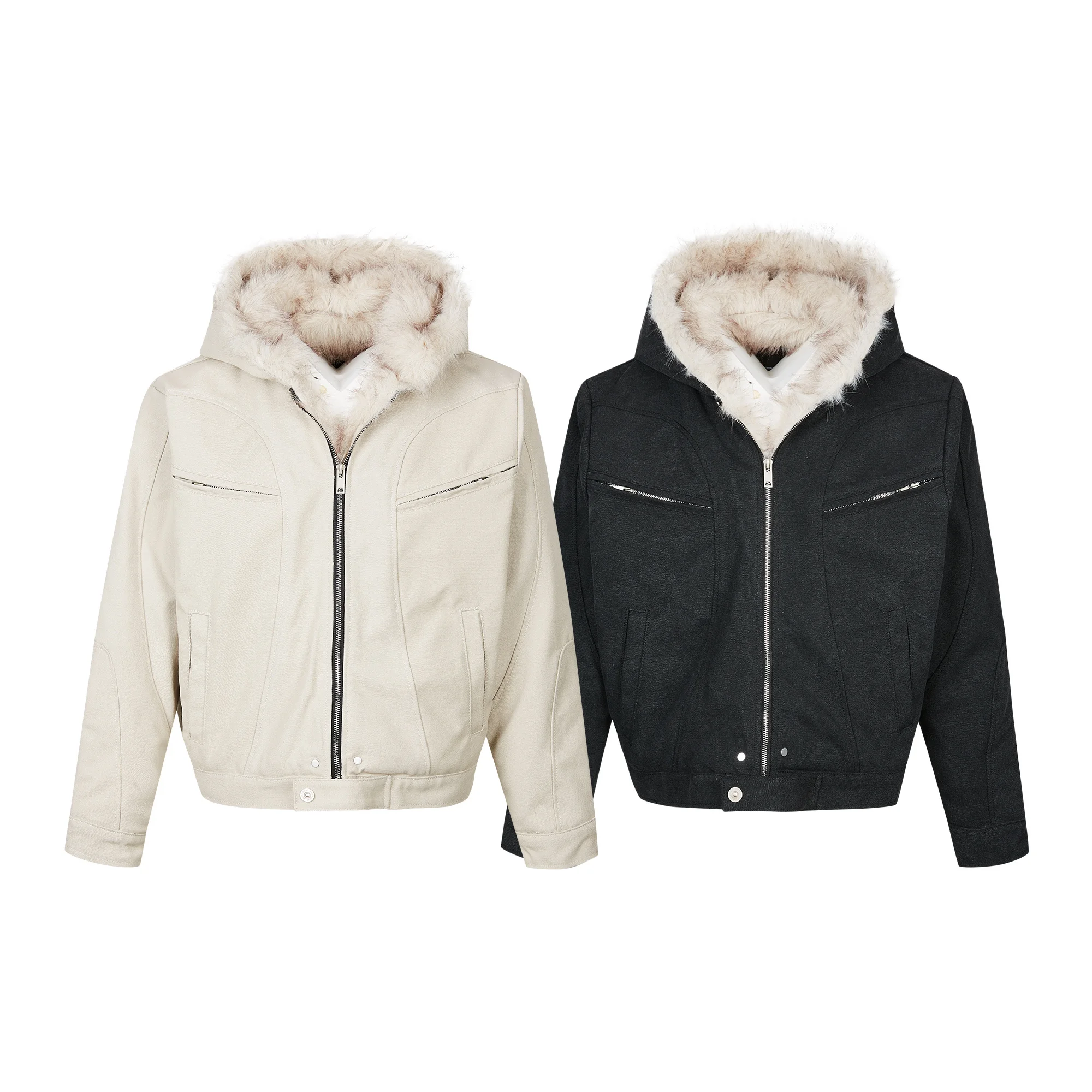 

EME Men's And Women's Thiened Hooded Zipper Jaet Retro Waed Cotton Coat with Fur Collar ort Cleanfit Vintage Sle