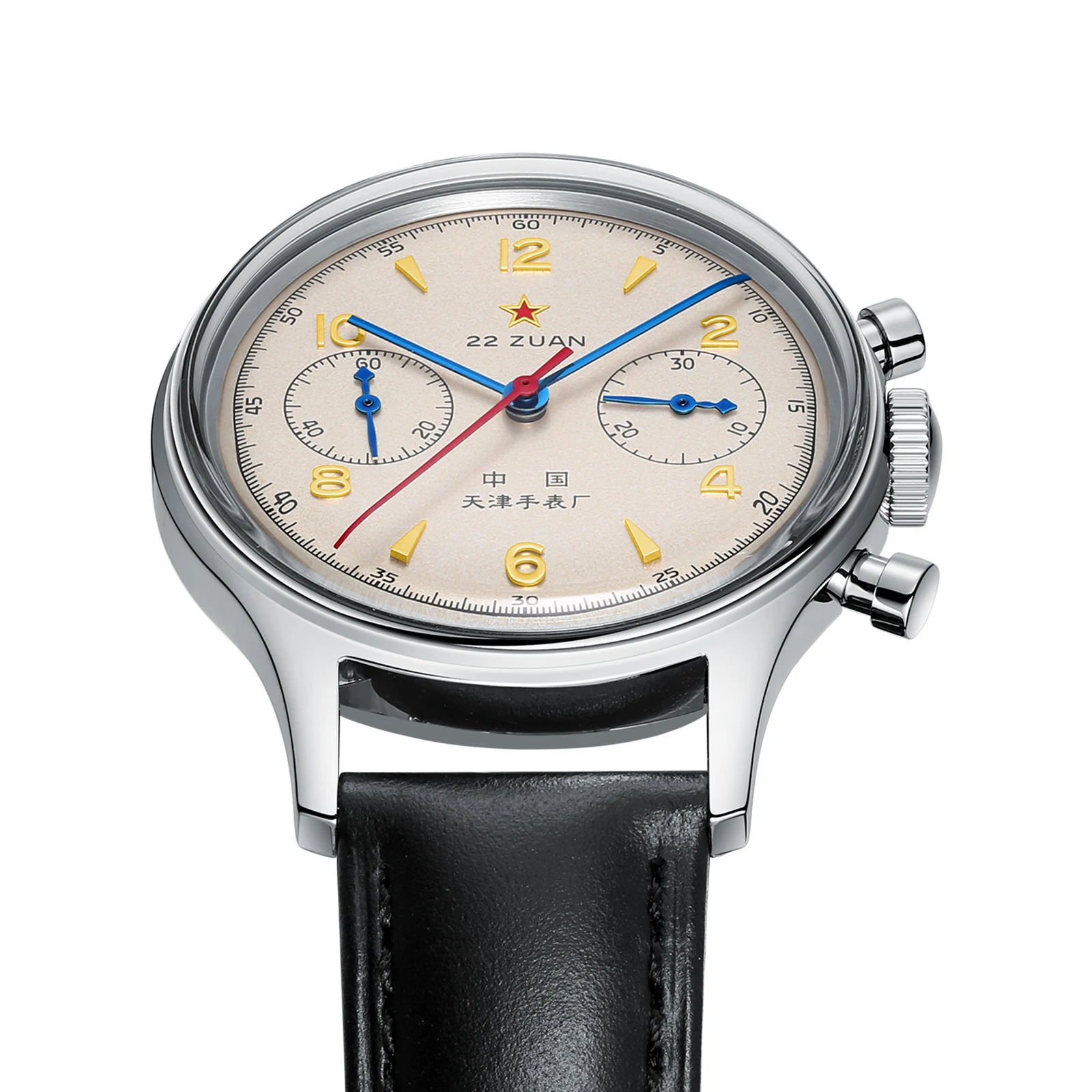 Seagull 1963 International Edition Men's Mechanical Watch Chronograph Pilot Manual Winding Watch ST1901 Black Leather Strap Hot view 5