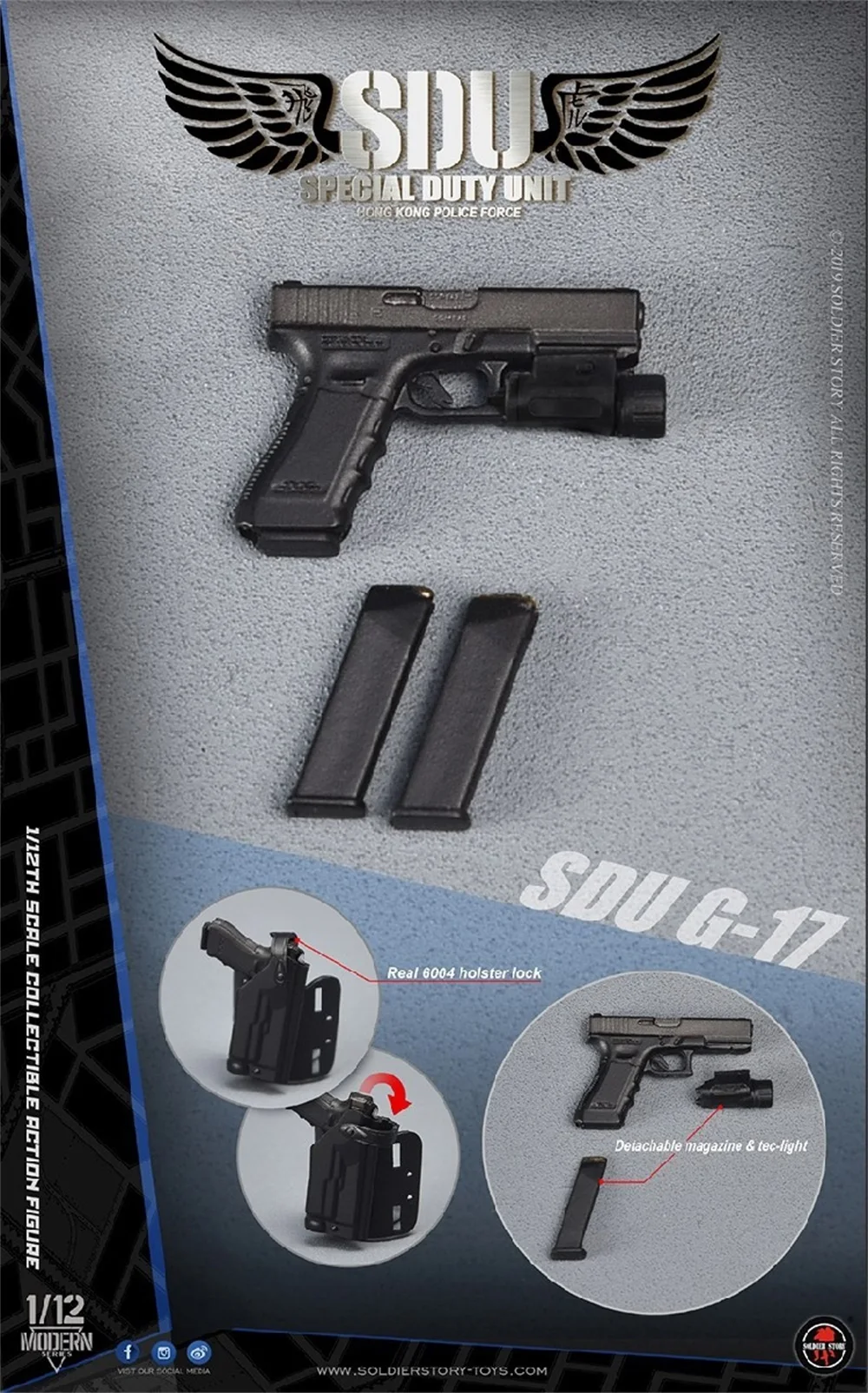 

1/12 SoldierStory SSM-003 Asia Canine K9 Handler Toys Model G17 Clips Holster Set PVC Material Fit 12" Action Doll