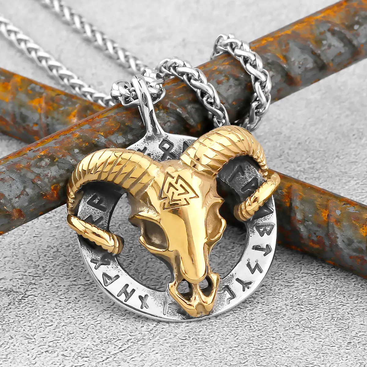 Domineering Vintage Viking Sheep Head Stainless Steel Necklace Nordic Men's Celtic Knot Amulet Pendant Scandinavian Punk Jewelry