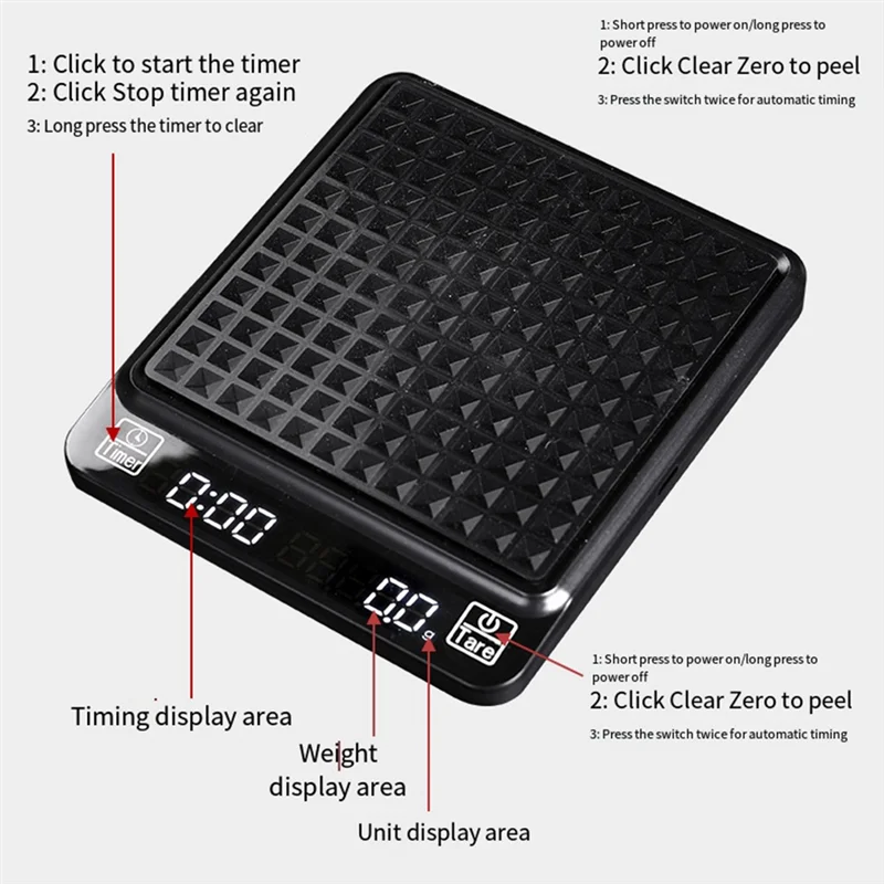 ABWR-Digital Coffee Scale With Timer, Scale Timing Rechargeable Coffee Scale For Pour Over And Drip Coffee, 3Kg/0.1G