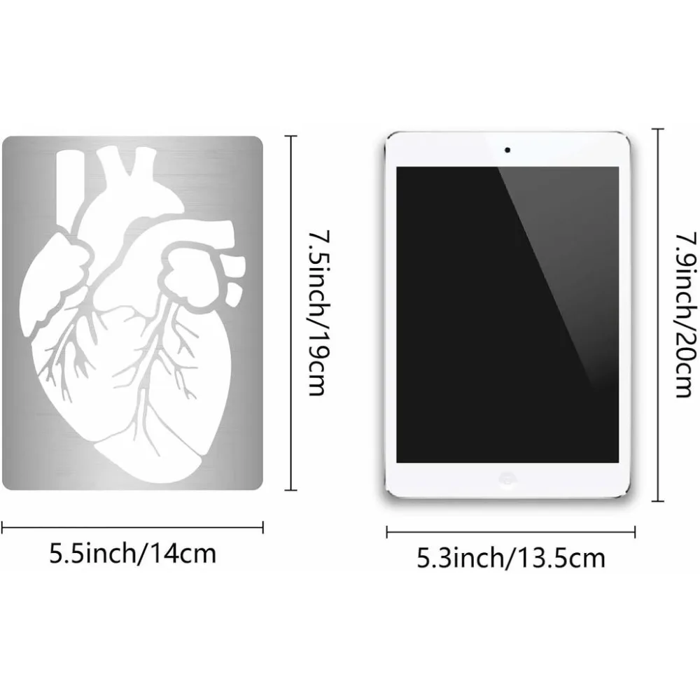 7.5 x 5.5inch Heart Metal Stencil Human Body Internal Organs Stainless Steel Stencils Drawing Template Reusable for Painting