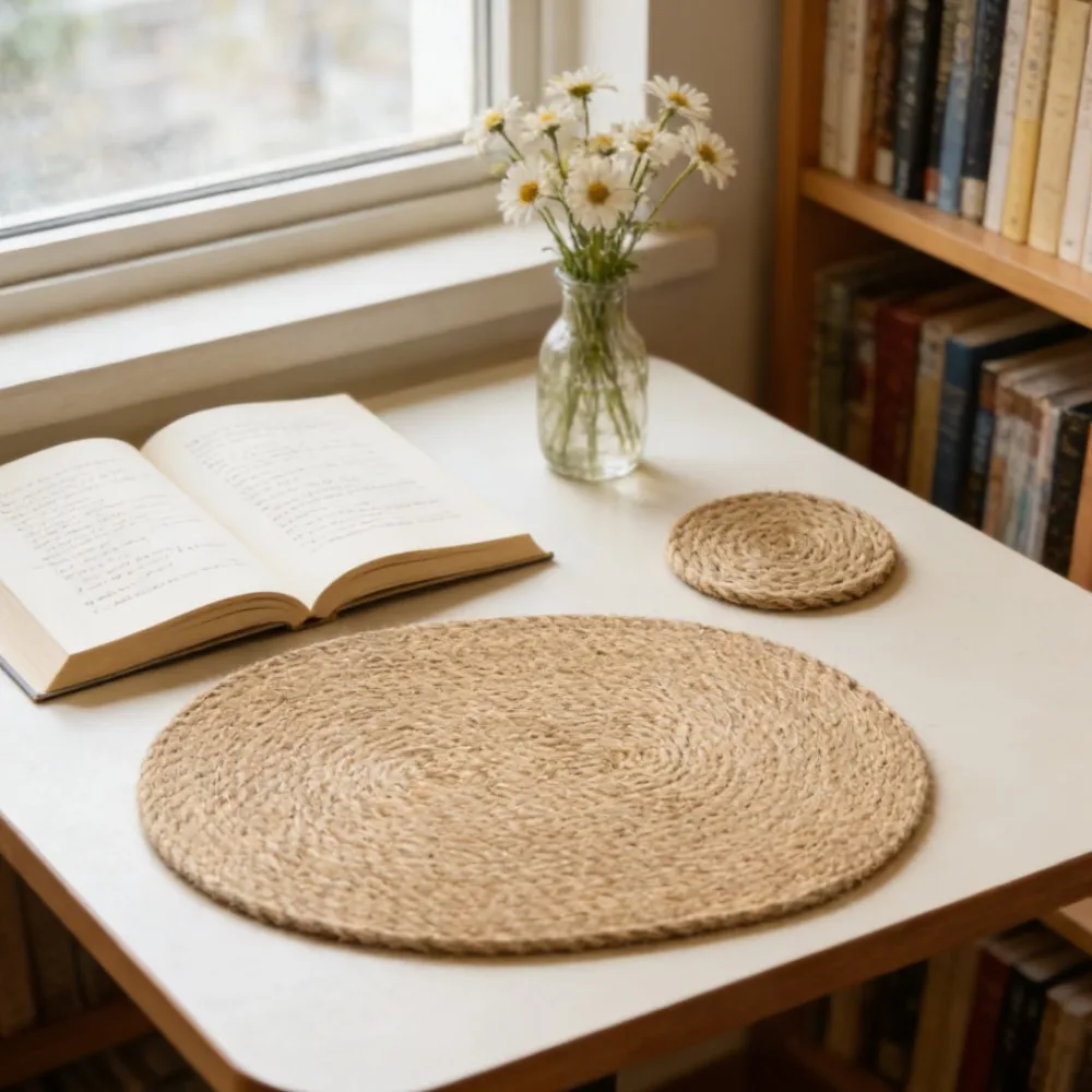 Boho Jute Geflochtene Ovale Tischsets und Untersetzer-Set - Handgewebte Rustikale Natürliche Tischunterlagen - 1/2/4 Sets Optionen Verfügbar