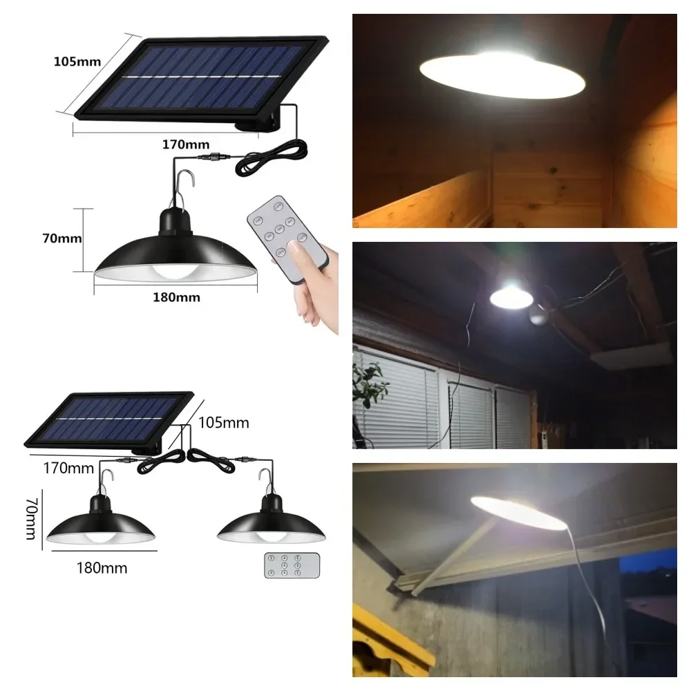 Split Solar Pendant Lamp Outdoor Indoor IP65 Waterproof LED Light with Remote Control Camping Garden Courtyard Linear Lighting