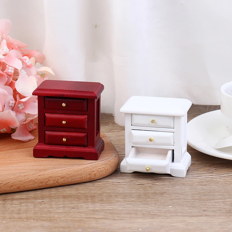 Casa de bonecas em miniatura mesa de cabeceira série armário de armazenamento gavetas modelo casa de boneca quarto móveis decoração acessórios brinquedo
