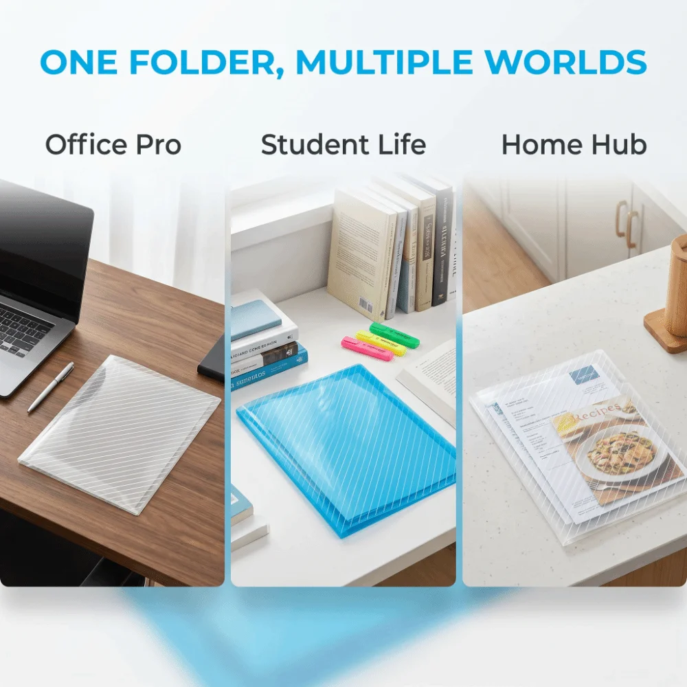 20 pcs PP Material A4 File Folders Clear Plastic Multi Color Paper Organizer Waterproof Large Capacity Snap Button File Folders
