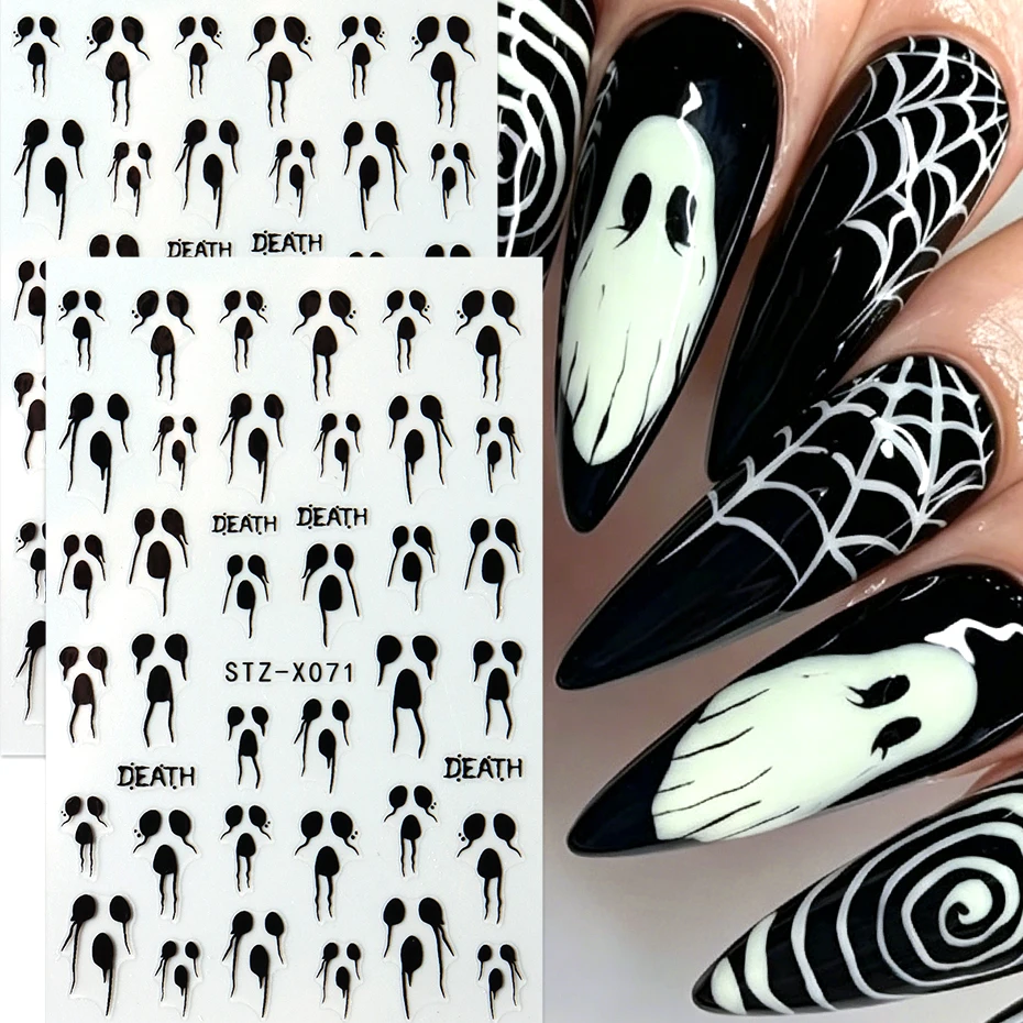 Spooky Cartoon Scream Face Nail Art Stickers Bloody Eyes Death Letter Halloween Nail Decals Self-Adhesive Sliders DIY Nail Decor