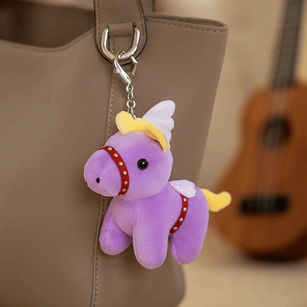 Cartoon pony hanger mascotte pop ros pop pluche paard sleutelhanger pluizige Chinese stijl knuffeldier sleutelhanger auto decoratie