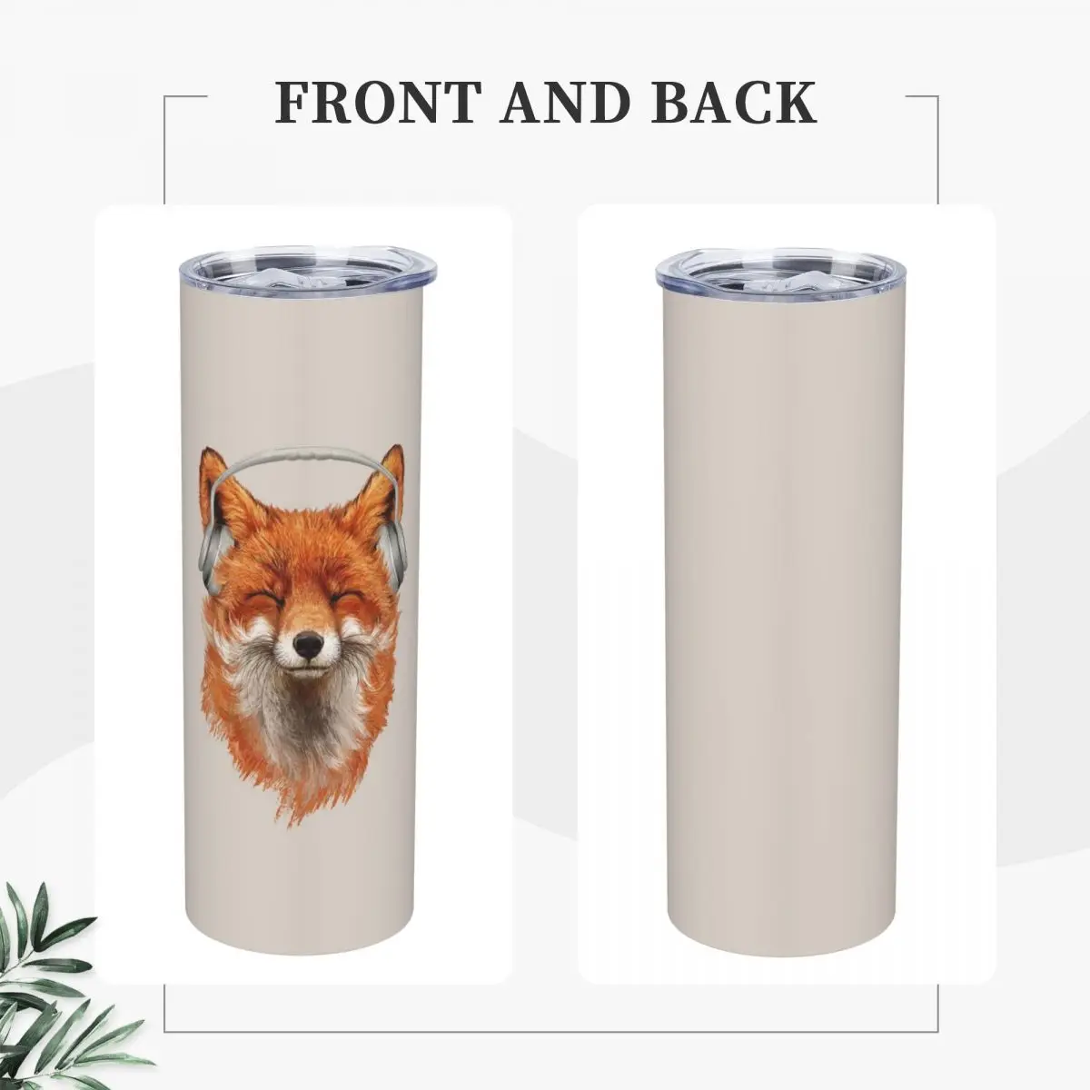 Smiling Musical Fox Stainless Steel Tumbler Vacuum Insulated Mug Thermal Cold Cup Straw With Lid 20oz