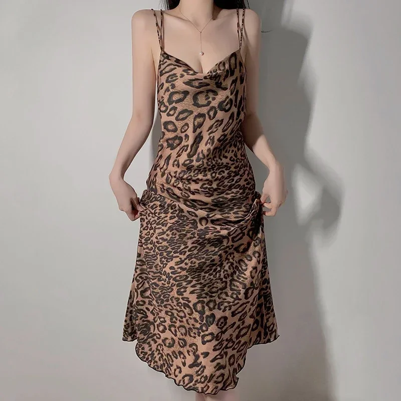 Women's Pajamas Plus Size Women Lingerie Leopard Print Satin Slip Nightdress for Women Home Set Sleepwear for Sleeping Sexy Girl