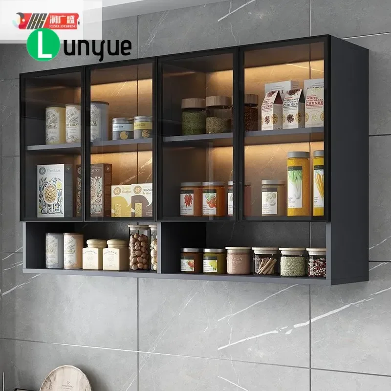 Solid Wood Wall Mounted Cabinet with Glass Door Hanging Storage Locker for Kitchen Bathroom Balcony Toilet Space Saving