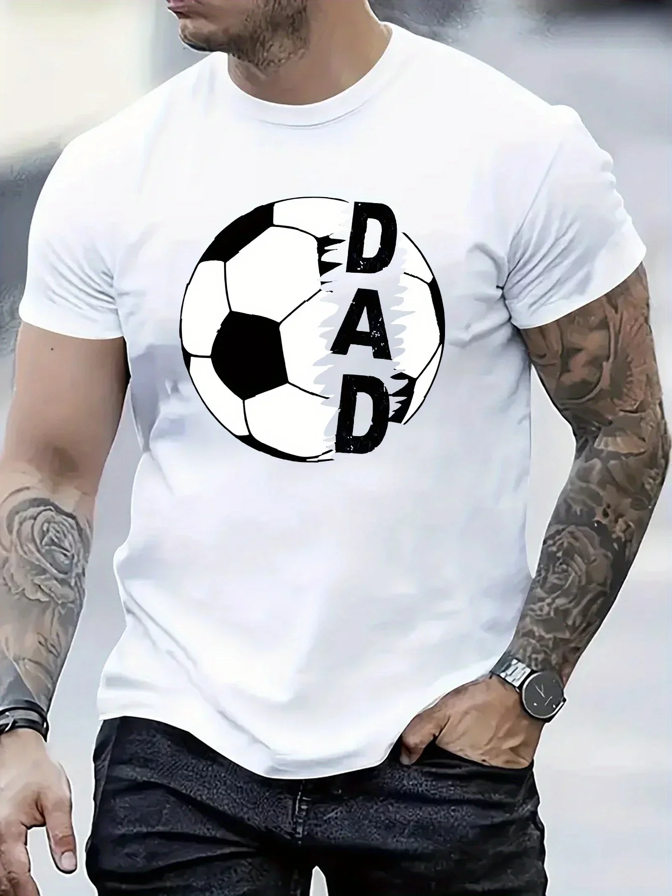 

1pc Men'S Casual Crew Neck T Shirt with Soccer Ball Print Polyester Short Sleeve Tee Regular Fit Summer Top