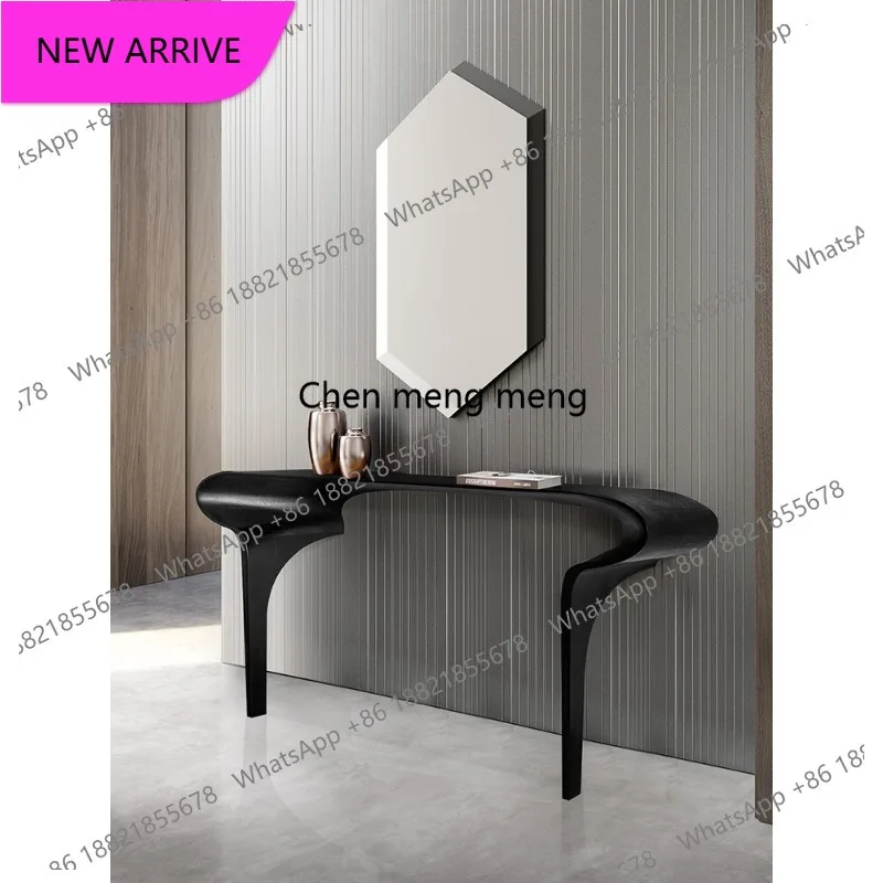 cqy Designer Art Entrance Table Against the Wall All Solid Wood Entrance Platform Extremely Narrow Black End View Platform