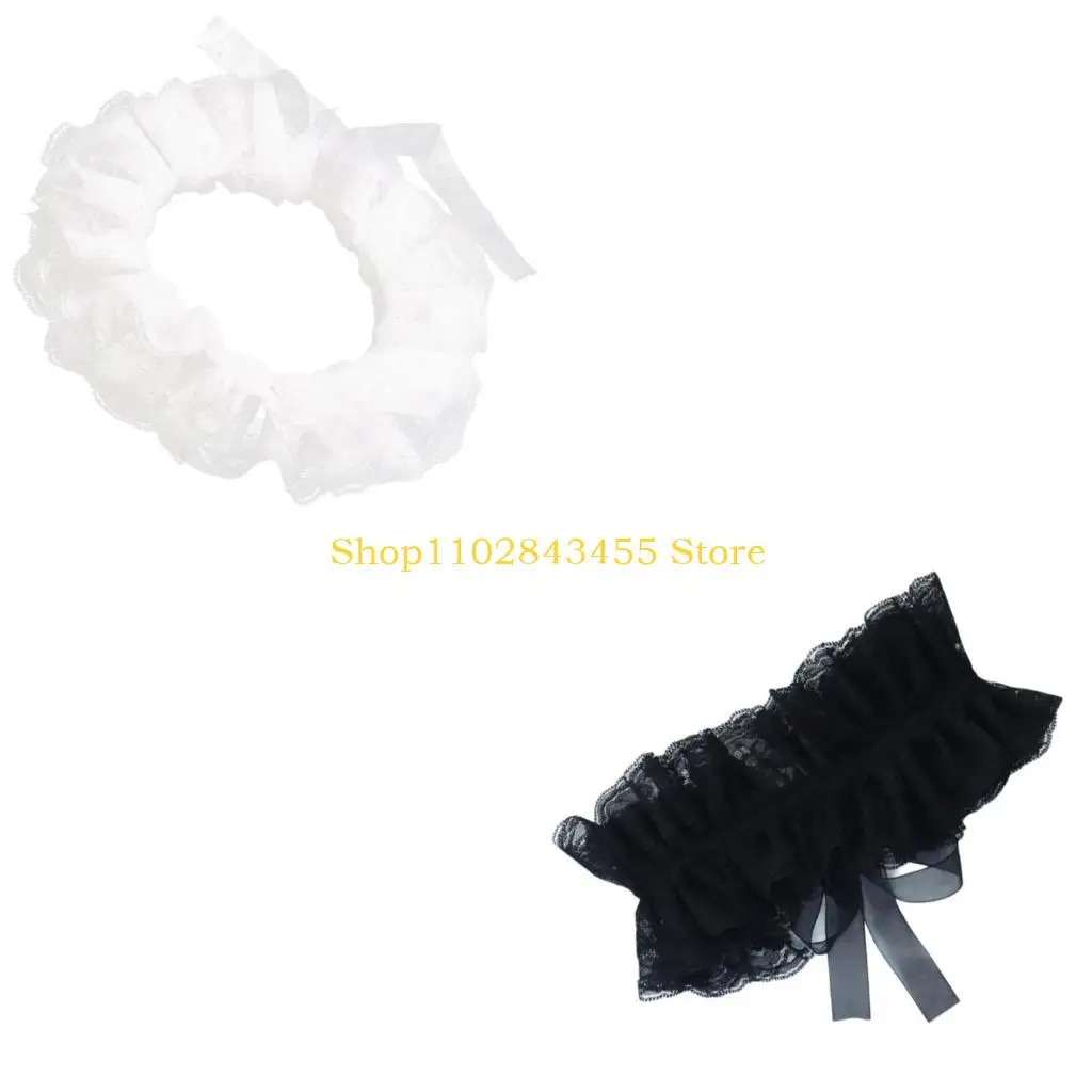 49MC Vintage Clown Choker Double Layer Ruffled Lace False Collar Victorian Neck Ruff for Masquerades Parties Themed Dress Up