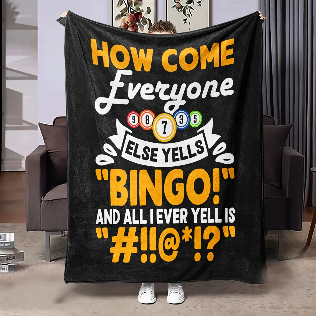 Funny Bingo Game Blanket Throw Novelty Oversized Plush Knit Bed Cover for Game Night Fun Decorative Giant Throw Blanket 150x200c