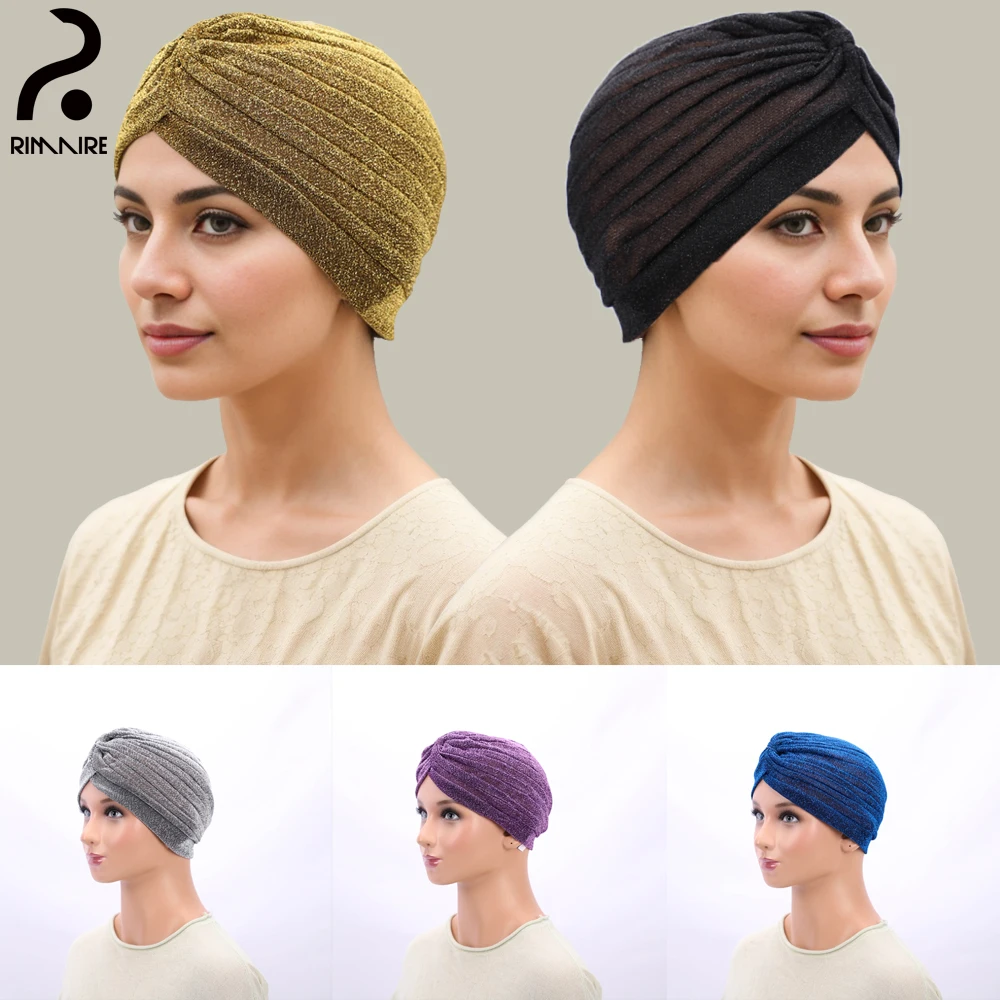 Luxury Light Gold Muslim Hijabs Hat Fashion Women's Inner Caps Islamic Instant Hats Ladies Soft Turban Head Cover Shawls RIMAIRE