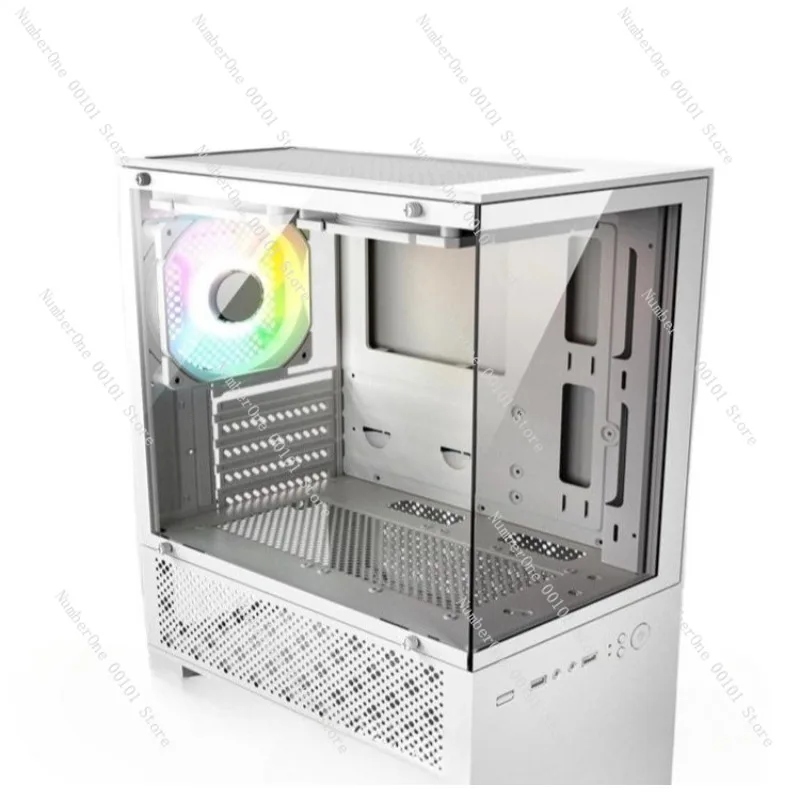 Gaming Desktop PC Case T8 Frameless Panoramic Tempered Glass MATX Chassis for Micro ATX Motherboard ATX Power Supply High