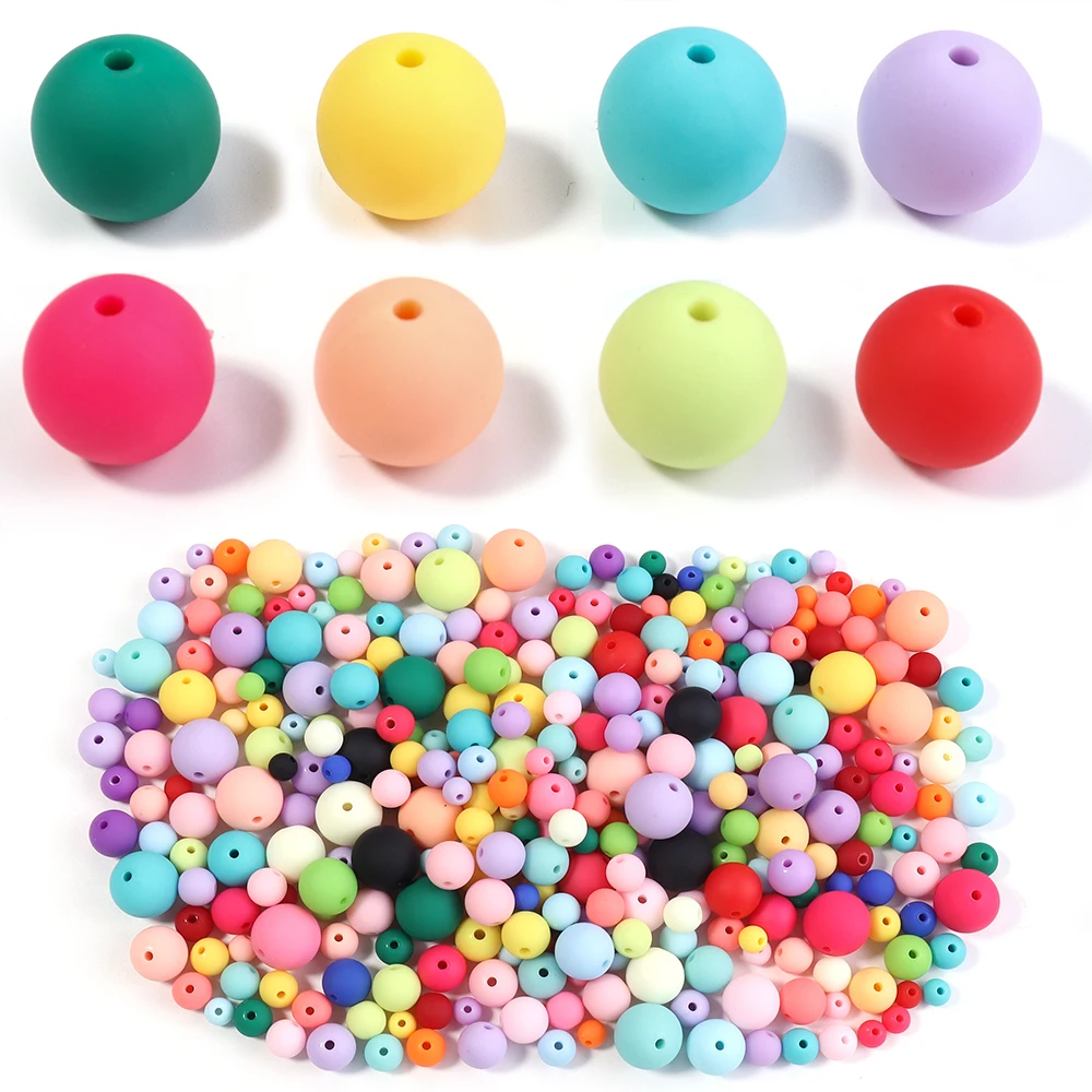 Acryl Silikon Perlen 6-16MM Runde Lose Fokal Perlen Für Schmuck Machen DIY Halskette Perlen Stift Schlüsselbund zubehör