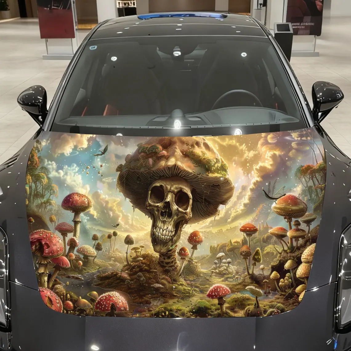 

Skull Mushroom Car Hood Cover, Fantasy Mushroom Forest Car Exterior Decal, Auto Cover Sticker, Waterproof and Self-adhesive Auto