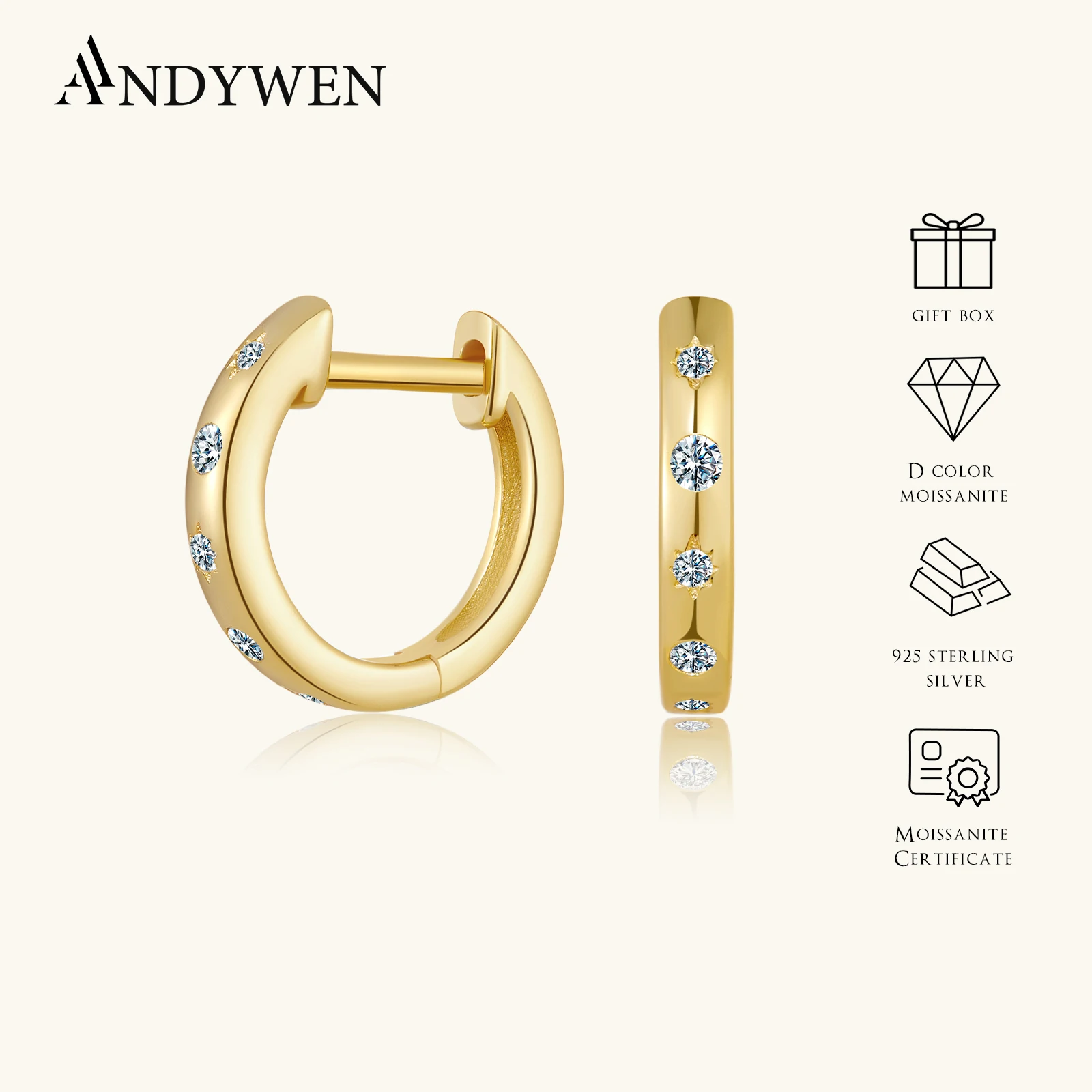 

ANDYWEN D Color VVS1 925 Sterling Silver Moissanite Minimalist Hoop Earrings Women Classic Party Daily Jewelry Casual Gift